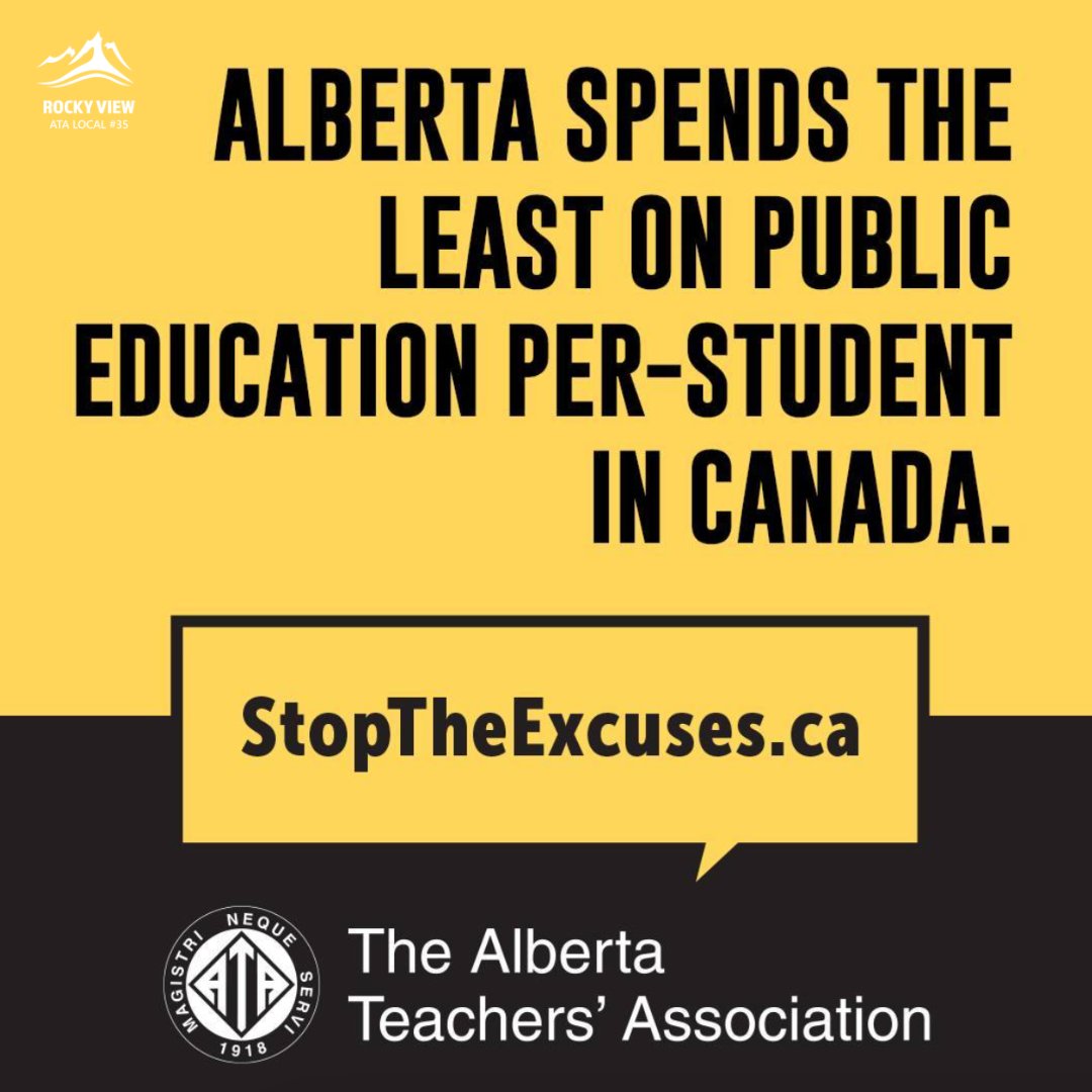 ✋🏽#StoptheExcuses❗

Recent research states that Alberta ranks second in the WORLD for reading and science. However, we did so while having the lowest per-student public education funding in all of Canada. It's time for solutions, stop the excuses.

#abteachers #publiceducation
