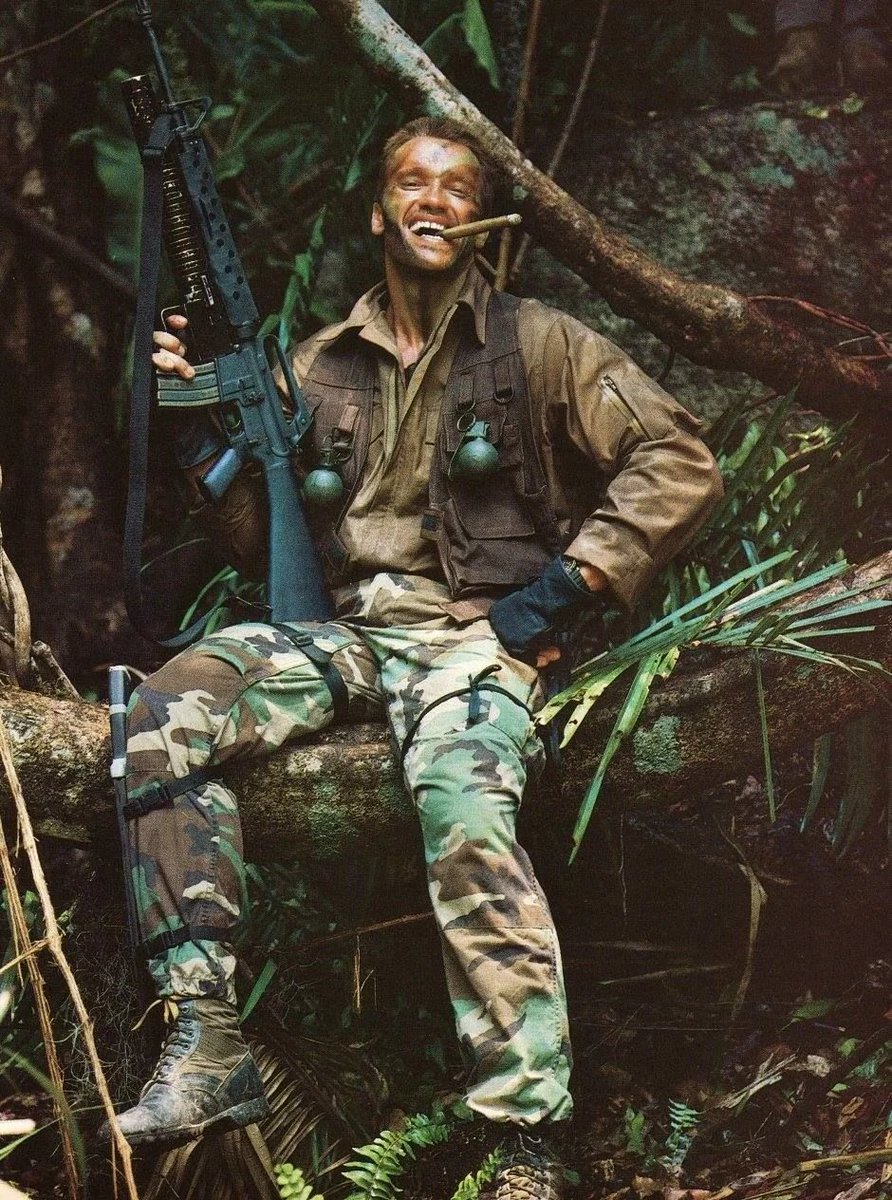 Arnold Schwarzenegger during the filming of Predator, 1986