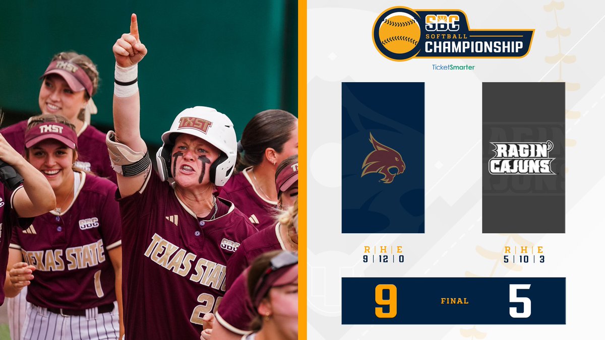 Sun Belt (@sunbelt) on Twitter photo ππππ’ππ π§ππ ππ’ππππ§π¦.
<a href="/TXStateSoftball/">Texas State Softball</a> wins the 2024 #SunBeltSB Championship for the second time in program history. Final score presented by <a href="/TicketSmarter/">TicketSmarter</a>. βοΈπ₯ ππππ’ππ π§ππ ππ’ππππ§π¦.
<a href="/TXStateSoftball/">Texas State Softball</a> wins the 2024 #SunBeltSB Championship for the second time in program history. Final score presented by <a href="/TicketSmarter/">TicketSmarter</a>. βοΈπ₯