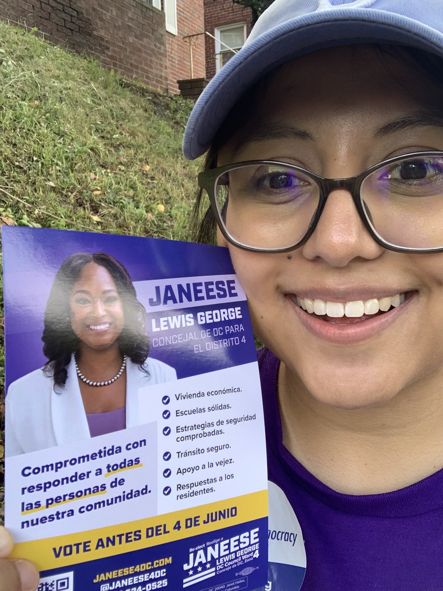 Vanessa Lopez (@vanessa182) on Twitter photo Post Canvass Picture! Canvassed w/ <a href="/dclatinocaucus/">DC Latino Caucus</a> for <a href="/Janeese4DC/">Janeese Lewis George</a> . It was so fun to use some of Spanish speaking skills to talk w/ Spanish voters! Ward 4 has the highest concentration of Latino residents, and glad I got to tell them why they should vote Janeese! ❤️💜 Post Canvass Picture! Canvassed w/ <a href="/dclatinocaucus/">DC Latino Caucus</a> for <a href="/Janeese4DC/">Janeese Lewis George</a> . It was so fun to use some of Spanish speaking skills to talk w/ Spanish voters! Ward 4 has the highest concentration of Latino residents, and glad I got to tell them why they should vote Janeese! ❤️💜