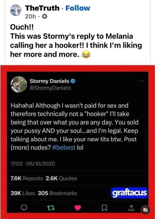 OUCH! Stormy Daniels roasts Melania Trump. 🤣