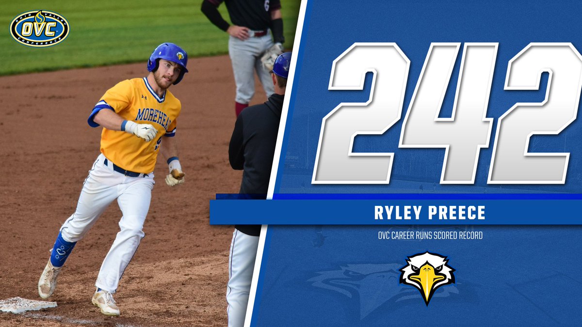 He's crossed the plate more times than anyone in @OVCSports baseball history. Ryley Preece (@krpreece9) drills a 3-run homer and has scored twice today. He's now scored an OVC (and MSU) record 242 times. Congrats No. 9! MSU 17, EIU 5 | TOP 6 #SoarHigher