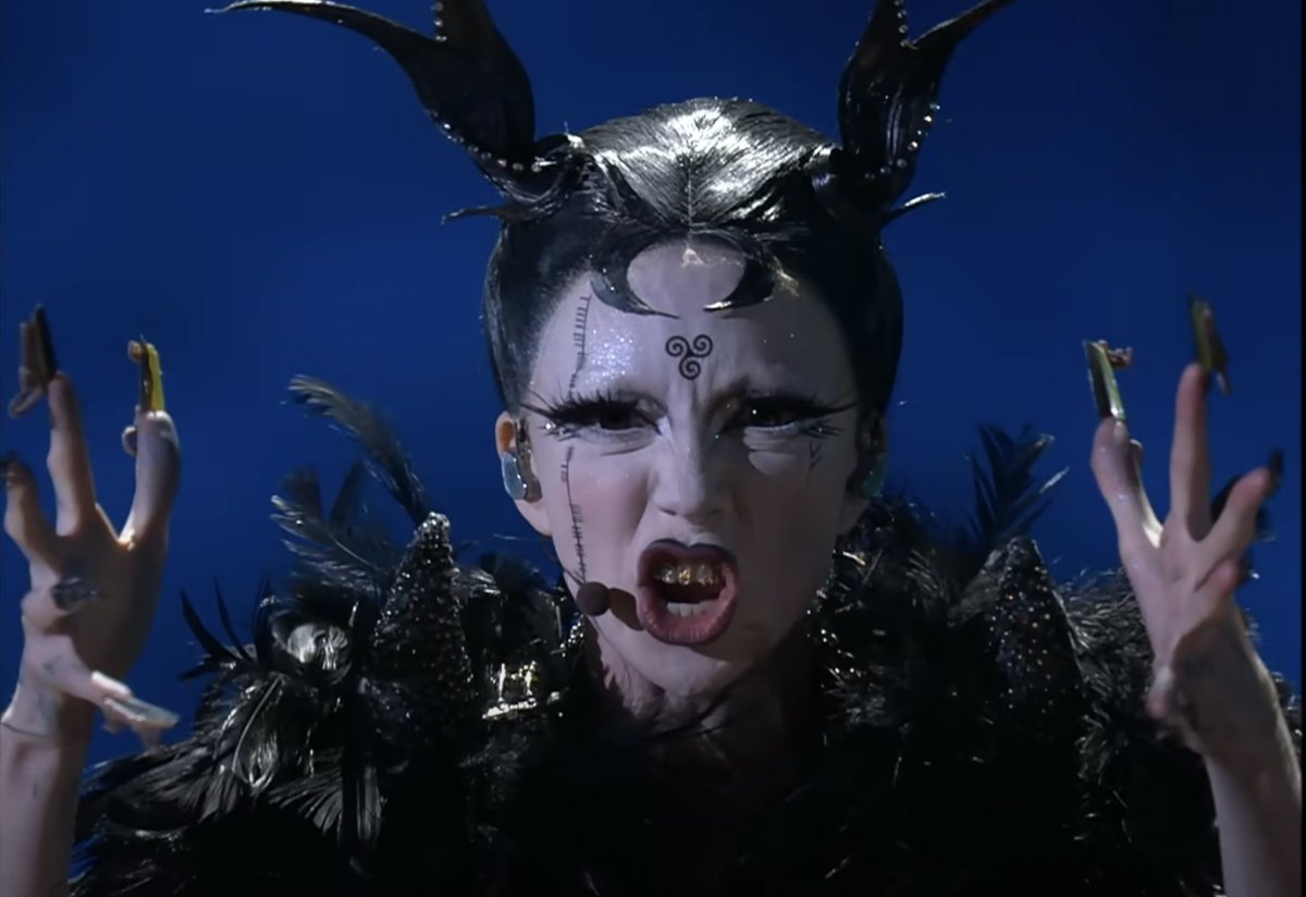 WILL THEY CROWN THE WITCH? Refuse to watch Eurovision on TV but caught the Irish act online. It's really nasty, dark, stuff... horrible. #GhastlyGhoulishTrash