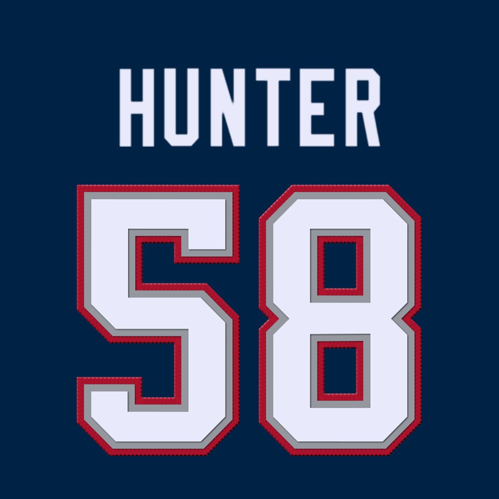New England Patriots LB Jontrey Hunter (<a href="/unoskiii/">WAR.</a>) is wearing number 58. Last assigned to Trey Flowers. #NEPats