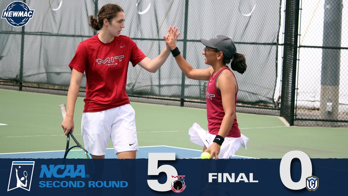 MIT defeats Whitman, 5-0, in the second round of the NCAA Women's Tennis Championship. @MITAthletics will face Middlebury tomorrow at 12:00 p.m. #GoNEWMAC // #WhyD3