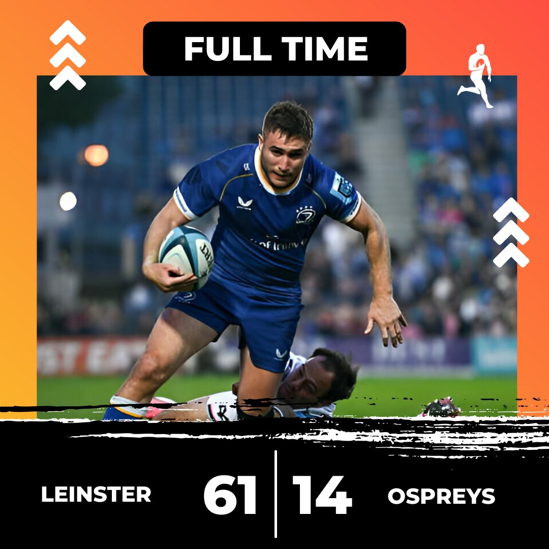 What a performance!✔ Leinster🔵 9 Tries and 8 conversions Ospreys⚪ 2 Tries and 1 conversion