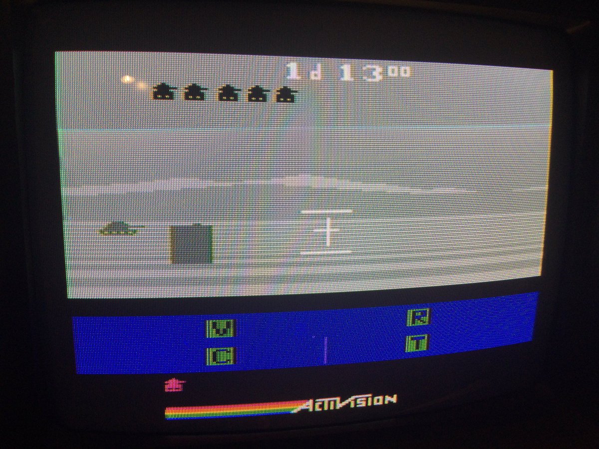 Robot Tank (1983, Activision, Atari 2600) A cool take on the 2600 Battlezone but with day and night cycles and weather events. It doesn’t work on my Atari 2600+ so I’m using my old Junior model. #Atari2600