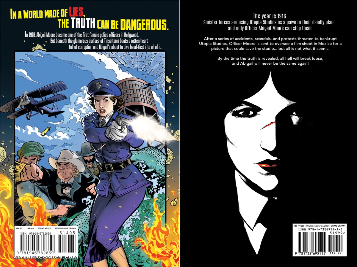 A study in contrasts: The back covers of Tinseltown & Tinseltown: Losing the Light by @erikponciano. Both available on Indiegogo here: igg.me/at/7NU7j88EQG0… #indiecomics #indiegogo #crowdfunding #altnera