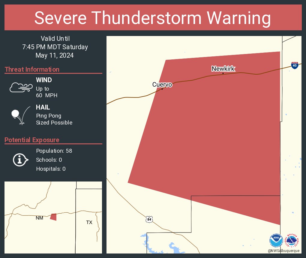 Severe Thunderstorm Warning continues for Newkirk NM and Cuervo NM until 7:45 PM MDT