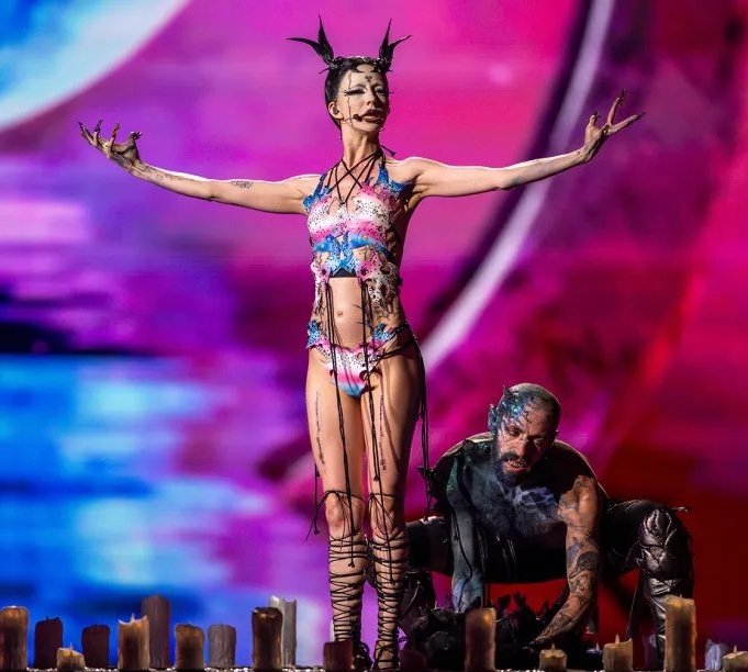 For those who think Satan isn't real, this was today at #Eurovision Performed in front of hundreds of millions of people. And am I the crazy one for saying I want a Christian Civilization that rejects the devil?