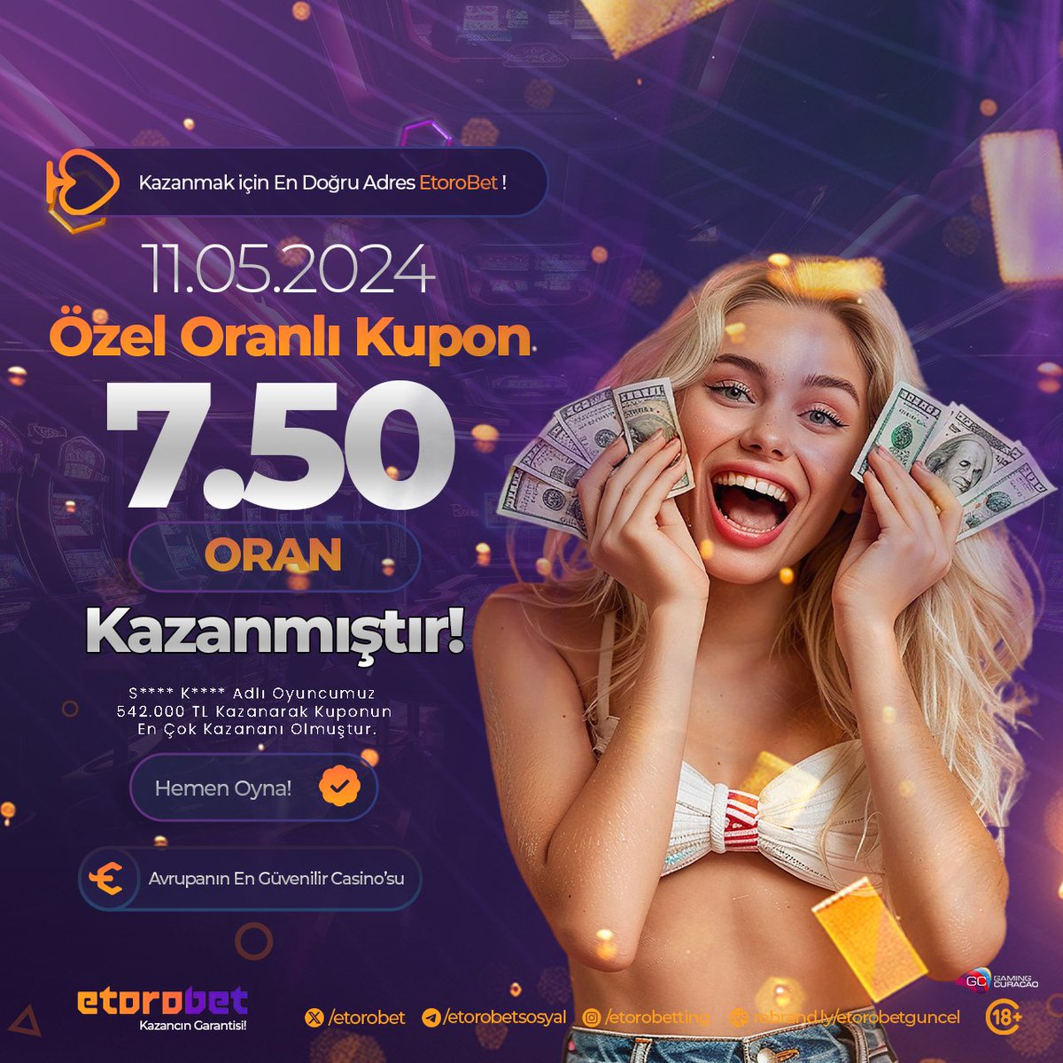 EtoroBet⭐ Kazanç Serisi Devam Ediyor! ⚡️11.05.2024 7.50 Özel Oranlı Kupon Kazanmıştır! 💥EN YÜKSEK ORANLAR VE IŞIK HIZINDA ÇEKİM GARANTİSİ SENİ BEKLİYOR ! 🪐Hemen Kayıt Ol ❯ rebrand.ly/etorobetguncel