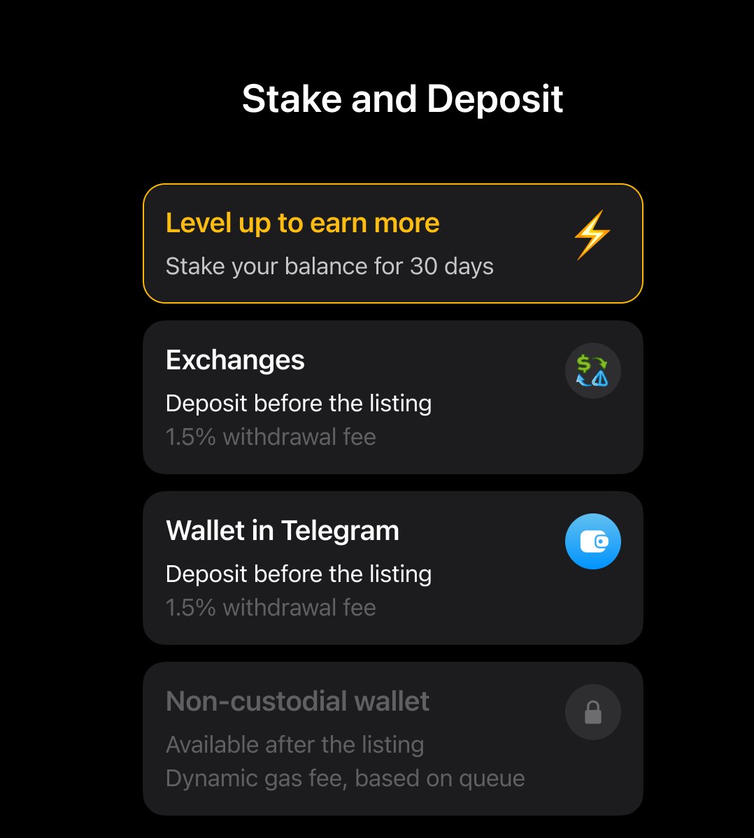 Notcoin Claim is gradually rolling out since yesterday Here are the options you have before the listing on May 16, 12:00pm UTC Deposit Notcoin You can deposit your Notcoin directly to Binance, Bybit, OKX or Wallet in Telegram in advance, to have it ready on the listing date.…