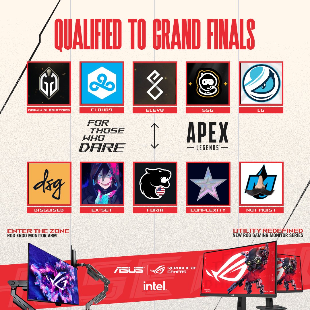 that's a wrap on For Those Who Dare $25K Apex Tournament - Qualifier #2 congratulations to these 10 teams making it to the GRAND FINALS on June 21st 🏆 #PoweredbyASUSWiFi7Router @ASUS_ROGNA | @IntelGaming
