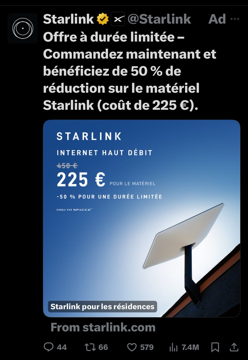 I guess Elon isn’t necessarily against advertising… I’m in Paris and see this ad for Starlink on X.
