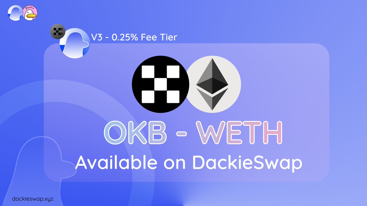 OKB - WETH is already available on DackieSwap on the @XLayerOfficial chain. This pair is also supported for calculating points in our #Airdrop Sharing feature. dackieswap.xyz/leaderboard?ch…