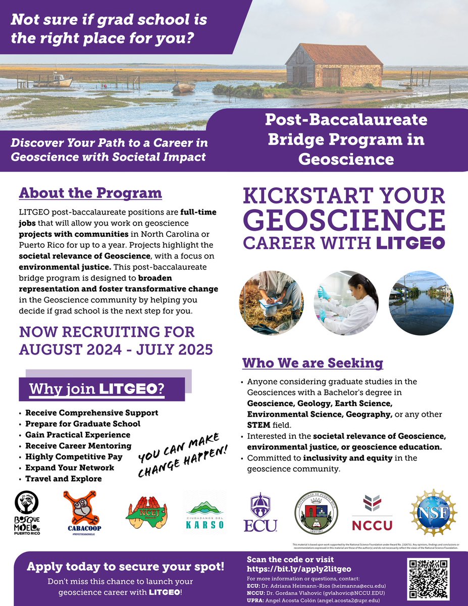 ECU Department of Geological Sciences (@ecugeology) on Twitter photo DYN? You can participate in fully-funded post-baccalaureate or enroll in an MS degree working at the intersection of Geoscience & Society? Earth Science or STEM majors apply
water.ecu.edu/litgeo/
<a href="/ECUGeography/">ECU Dept. of Geography, Planning and Environment</a> <a href="/SustainECU/">ECU Sustainability</a>
<a href="/CoastalECU/">ECU Integrated Coastal Programs</a>
<a href="/EcuGeology/">ECU Department of Geological Sciences</a>
Contact: heimanna@ecu.edu DYN? You can participate in fully-funded post-baccalaureate or enroll in an MS degree working at the intersection of Geoscience & Society? Earth Science or STEM majors apply
water.ecu.edu/litgeo/
<a href="/ECUGeography/">ECU Dept. of Geography, Planning and Environment</a> <a href="/SustainECU/">ECU Sustainability</a>
<a href="/CoastalECU/">ECU Integrated Coastal Programs</a>
<a href="/EcuGeology/">ECU Department of Geological Sciences</a>
Contact: heimanna@ecu.edu