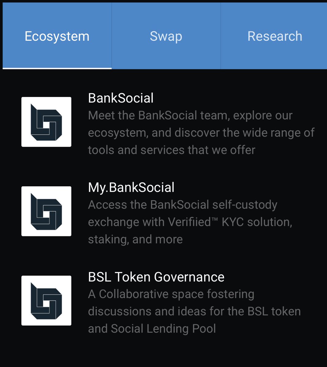 The @BANKSOCIALio wallet update is currently available on IOS 👀. 
-nfts
-swap capabilities 
-ecosystem access directly from the wallet 
-Etherscan, BSCscan, BTCscan, Dragonglass and Dextools all accessible within the Research tab. 🔥

Lfg!

#banksocial $bsl #hedera $hbar