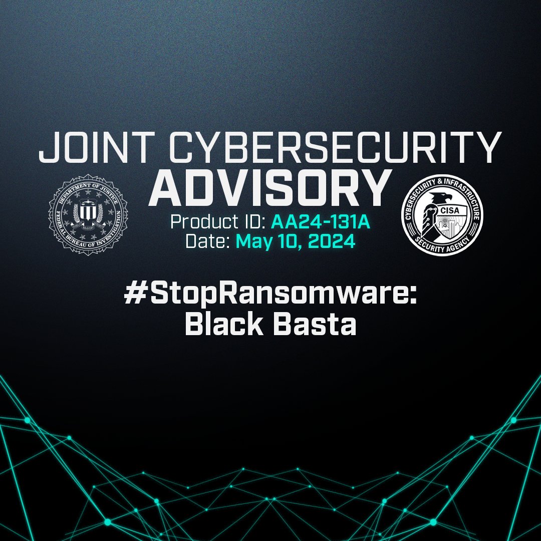 Help the #FBI and its partners #StopRansomware like Black Basta by fixing known vulnerabilities, enabling multifactor authentication, and regularly patching and updating software and applications. Read more about Black Basta and its devastating impact: ic3.gov/Media/News/202…