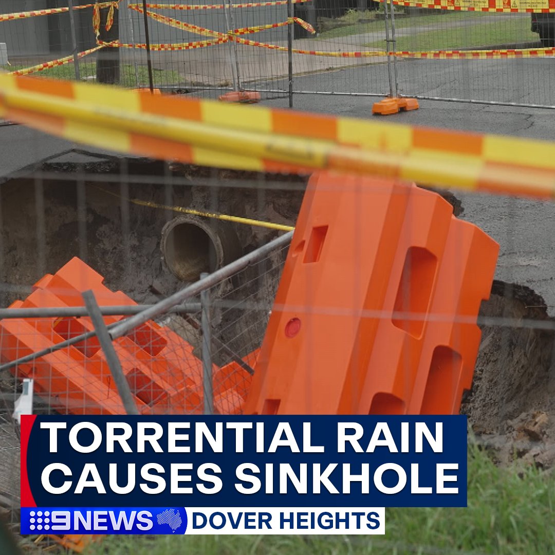 A large sinkhole has formed overnight on Ocean View Drive in Dover Heights following isolated heavy rainfall and a significant amount of runoff. #9News READ MORE: nine.social/HaI