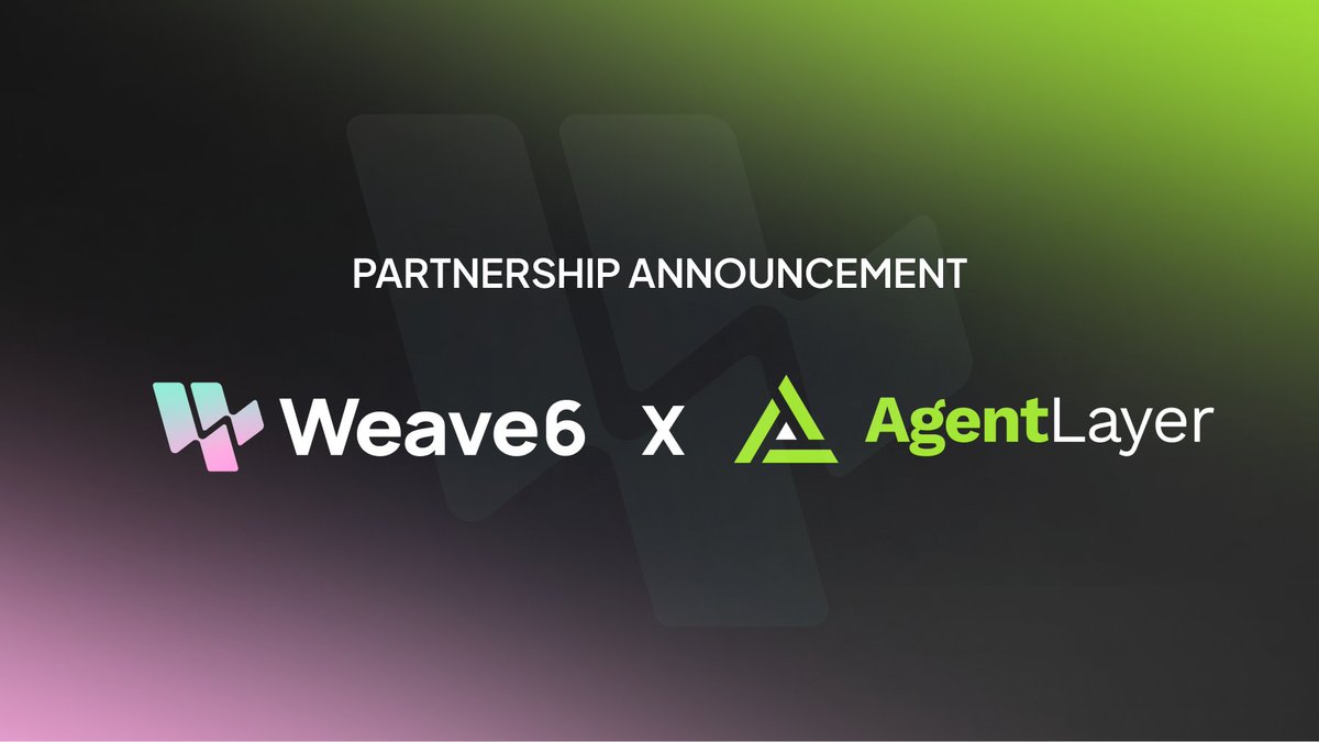 We are thrilled to announce that 
Weave6 has officially partnered with @Agent_Layer  a strategic collaboration.

AgentLayer, a pioneering protocol and public blockchain leveraging the powerful OP Stack, is designed to facilitate the coordination and collaboration of autonomous AI