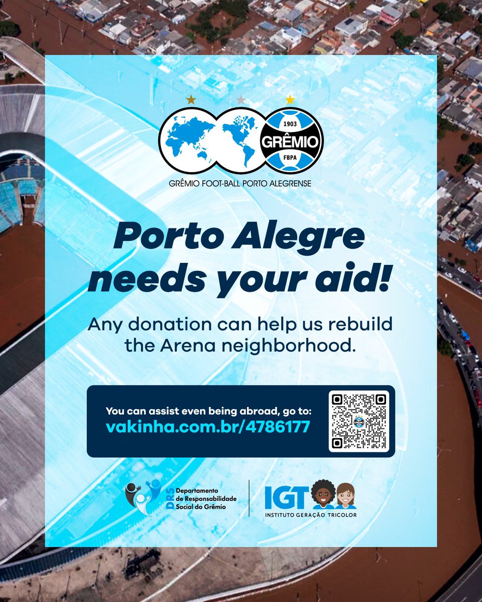 🇺🇸🇬🇧 PORTO ALEGRE NEEDS YOUR HELP, WHEREVER YOU ARE! 🌎 The capital of Rio Grande do Sul, our home and of thousands of people, is facing unprecedented flooding. The neighborhoods surrounding the Arena were devastated and our mission is to help this community get back on its feet.…