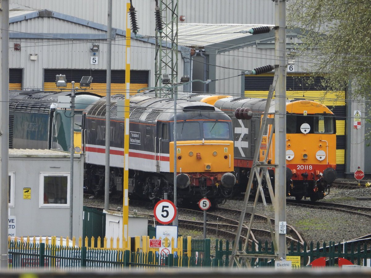 4 IN A BOX!!!

Here's a shot of Intercity 47841 with RCS 43058,20118 in Railfreight and behind that 20132 sitting pretty in Crewe Depot Sidings on April 12th 2024. #Class47 #Class43 #Class20 #Crewe #WCML