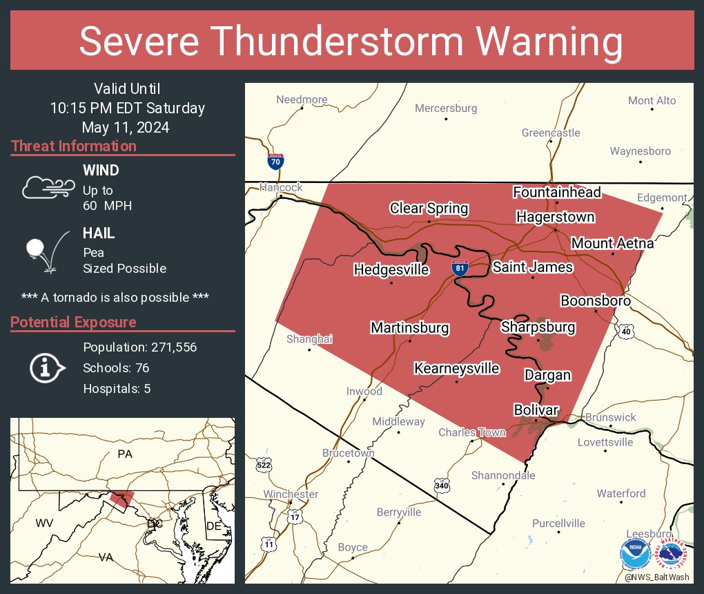 Severe Thunderstorm Warning including Hagerstown MD, Martinsburg WV and Halfway MD until 10:15 PM EDT