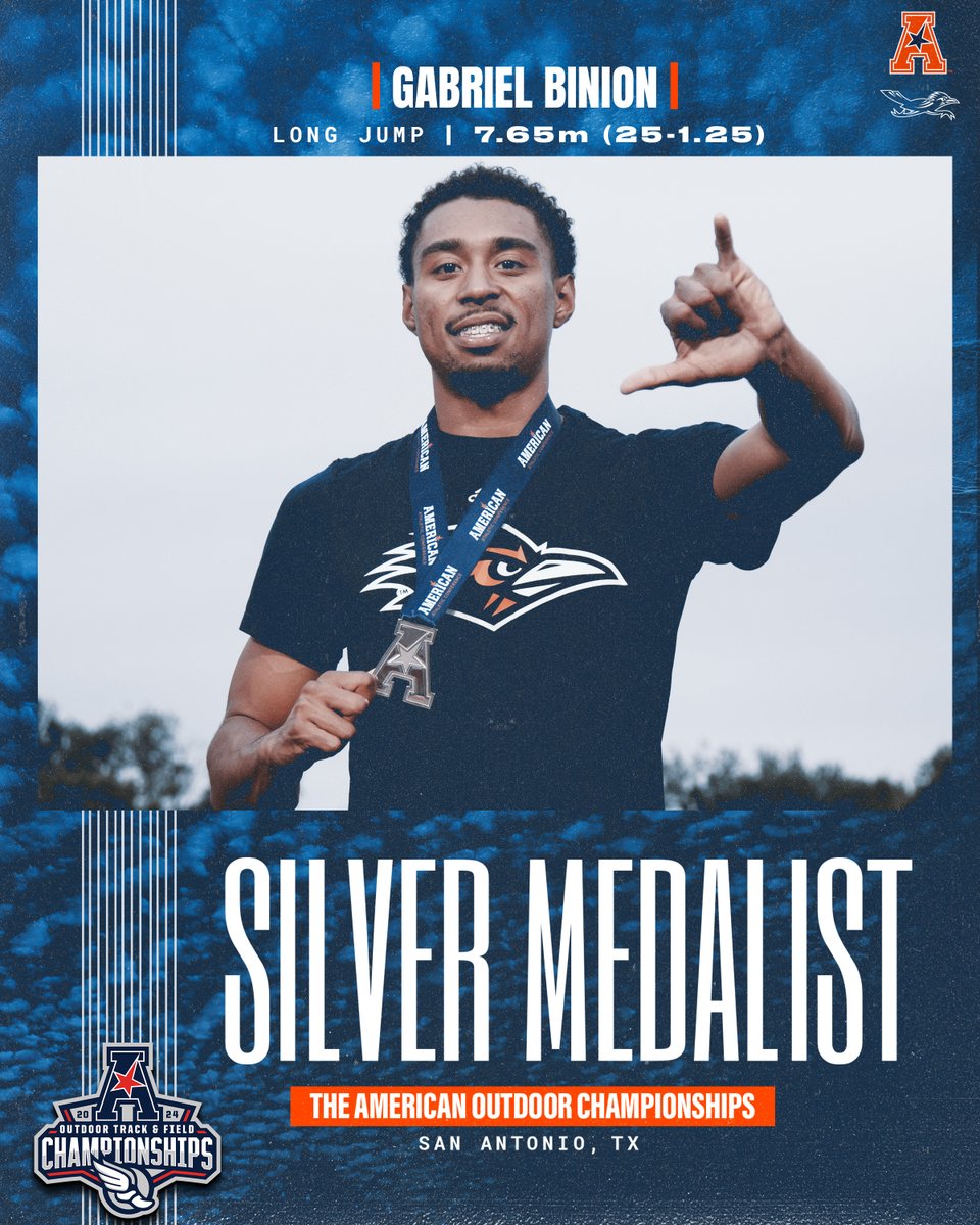 Gabriel Binion collects the 🥈 in today's men's long jump with a measurement of 7.65m (25-1.25)! #BirdsUp🤙 | #LetsGo210