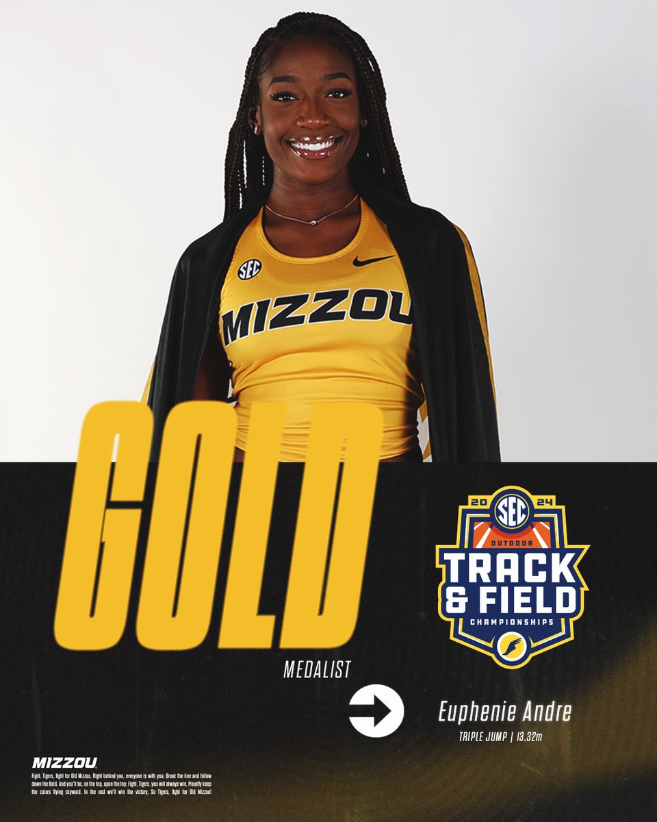 Euphenie gets the gold 🥇🤩 Euphenie Andre tops the podium in the women's triple jump at the SEC Championships, hitting a 13.32m mark on her last jump to earn an SEC medal for the first time in her career!! #MIZ🐯
