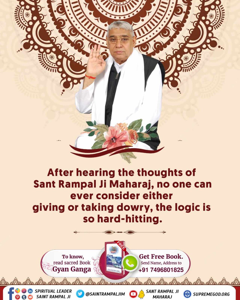 #धरती_को_स्वर्ग_बनाना_है 
After hearing the thoughts of Sant Rampal Ji Maharaj, no one can ever consider either giving or taking dowry, the logic is so hard-hitting.
To know, read sacred Book Gyan Ganga
 Get Free Book.
Send Name, Address to +91 7496801825
Sant Rampal Ji Maharaj