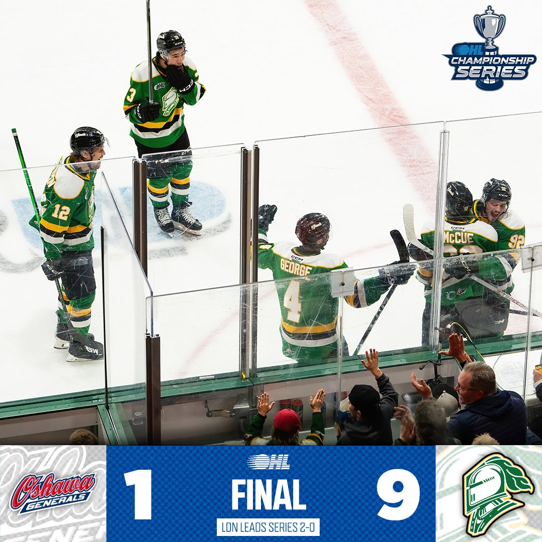 Home cooking sure was good to the @LondonKnights! The Knights will leave the House of Green with a 2-0 series lead as the series shifts to Oshawa. #OHLChampionship | #LDNvsOSH