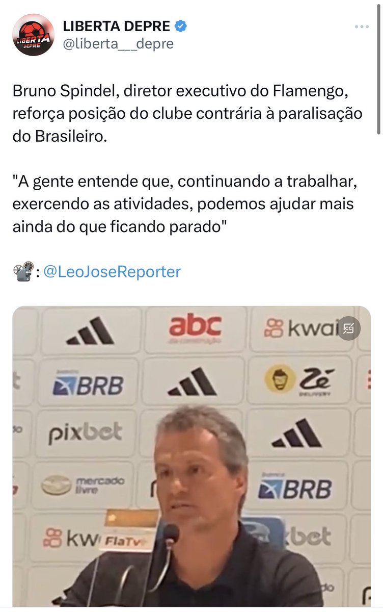 O Flamengo é o clube que entrou com uma ação no STJD pedindo a suspensão do Brasileirão durante a Copa América pq o clube estaria desfalcado de 4 jogadores que seriam convocados; mas é contra a paralisação do Brasileirão em Solidariedade aos clubes gaúchos que estão fodidos.