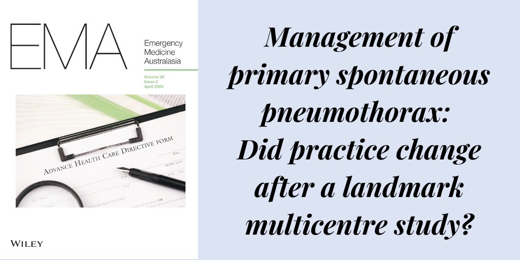 Management of #PrimarySpontaneousPneumothorax doi.org/10.1111/1742-6… #OpenAccess @GKeijzers_EM @WileyHealth @acemonline