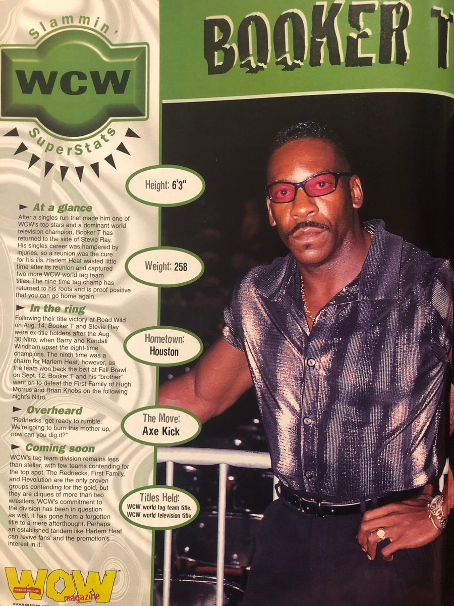 Booker T from WOW magazine issue 8 #bookert #wrestling #wowmagazine #classicwrestling #attitudeera #90swrestling #worldofwrestlingmagazine #harlemheat #wwehof #wwehalloffame #wcw #wwe #WWF