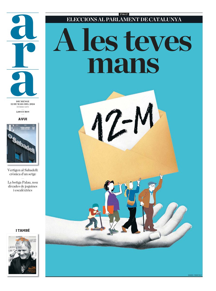 Aquí teniu la nostra portada d’aquest diumenge d'eleccions i, en pdf, el diari que d’aquí unes hores trobareu al quiosc ara.cat/hemeroteca/?ut… #12M #ARA12M