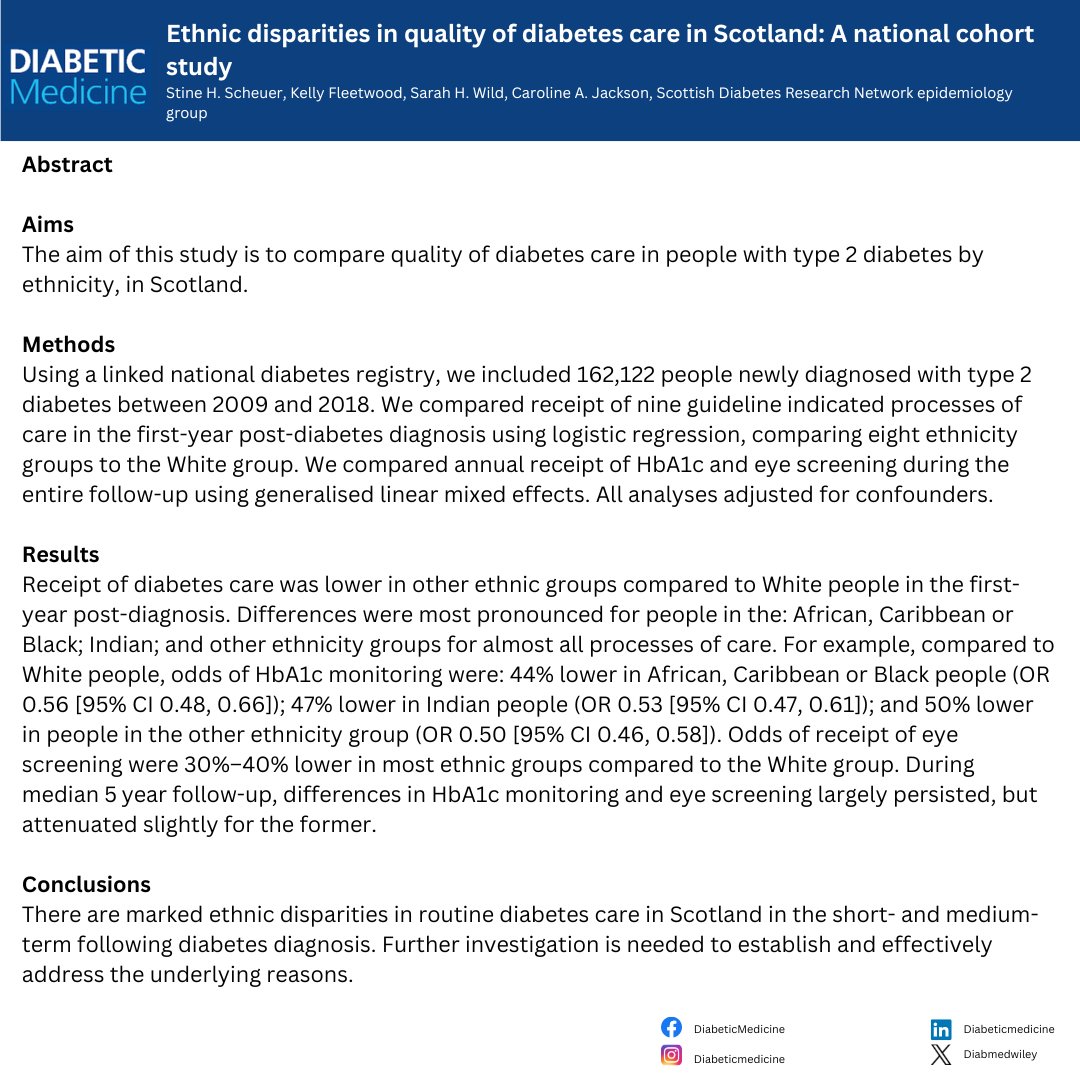 #Openaccess Ethnic disparities in quality of diabetes care in Scotland: A national cohort study by Stine H. Scheuer et al. 🔗 doi.org/10.1111/dme.15… #diabetescare #ethnicstudies #social #cohort
