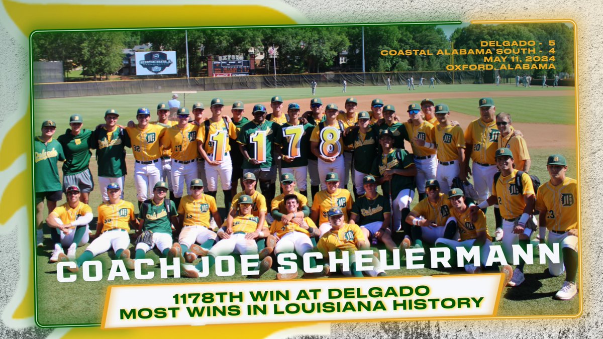History was made with today's 5-4 win over Coastal Alabama South as it marked Head Coach Joe Scheuermann's 1,178th win with the Dolphins, setting a new record for most collegiate coaching wins in Louisiana history!!! 1,178 WINS. 1 TRADITION. Fins Up!
