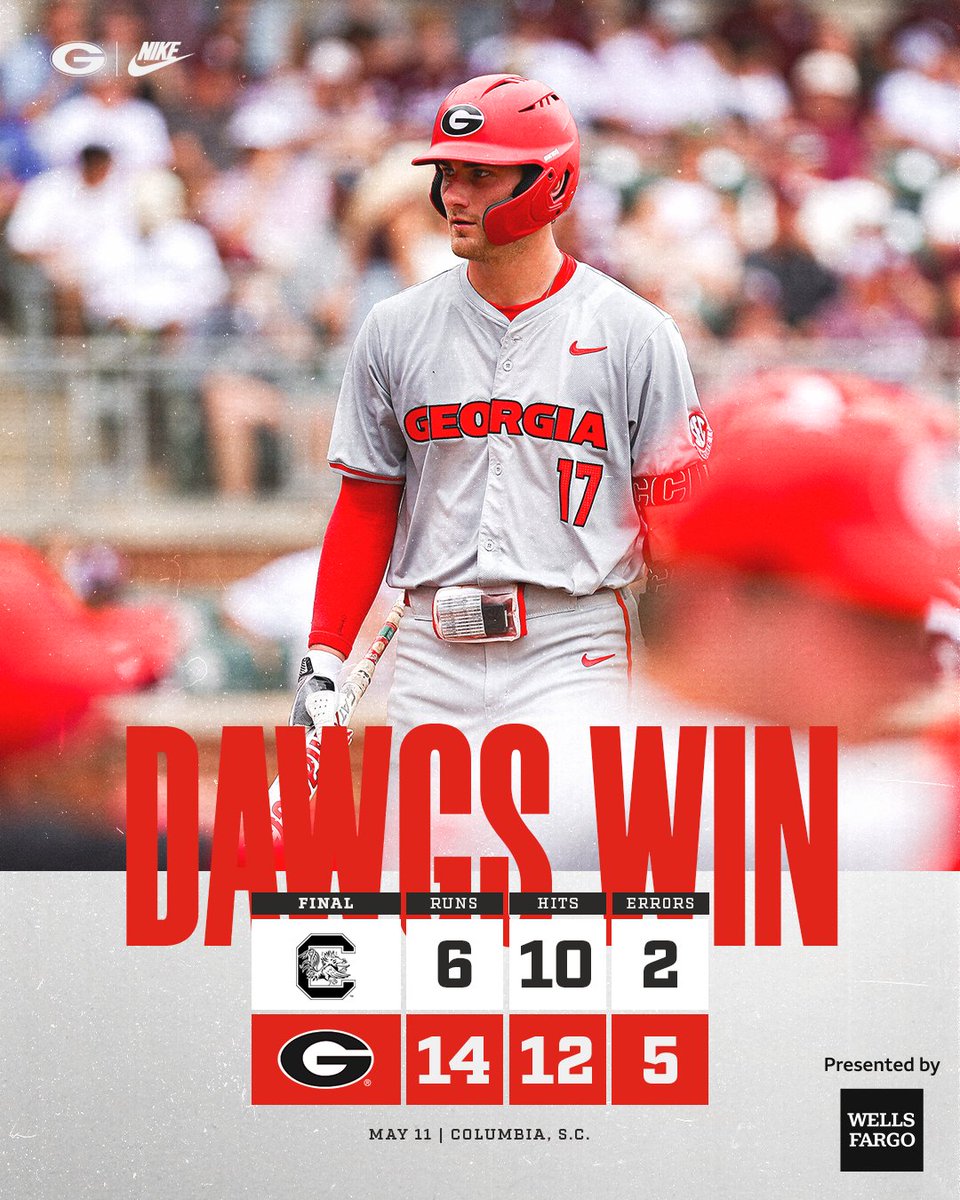 𝐓𝐡𝐞 𝐏𝐞𝐚𝐜𝐡𝐞𝐬 𝐚𝐫𝐞 𝐒𝐖𝐄𝐄𝐏𝐞𝐫 𝐢𝐧 𝐆𝐞𝐨𝐫𝐠𝐢𝐚 The Dawgs bust out the brooms and complete the sweep over No. 14 South Carolina, powered by a @loganjordan21 grand slam! #GoDawgs | @WellsFargo