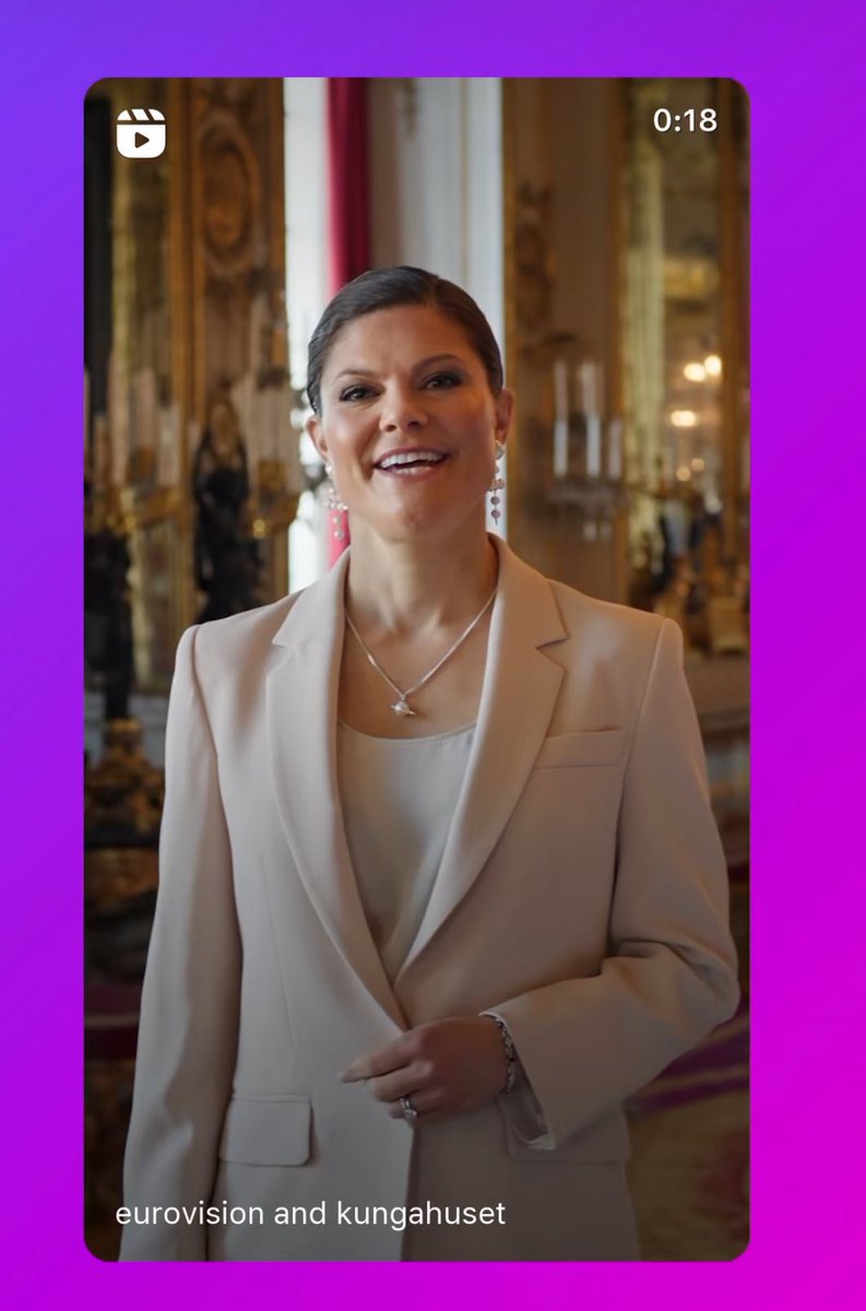 Crown Princess Victoria welcomes #Eurovision viewers to Sweden. 🇸🇪 instagram.com/stories/kungah…