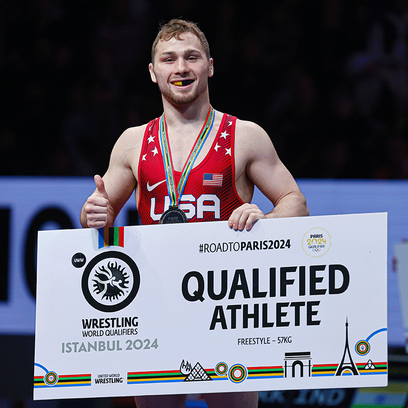 USAWrestling's tweet photo. Exactly 21 days after winning the Olympic Trials, @LeeSpencerlee36 is officially a member of the 2024 U.S. Olympic Team that will compete this August, in Paris, France. Zain Retherford has the opportunity to do the same on Sunday in Istanbul. #WrestleIstanbul @TeamUSA