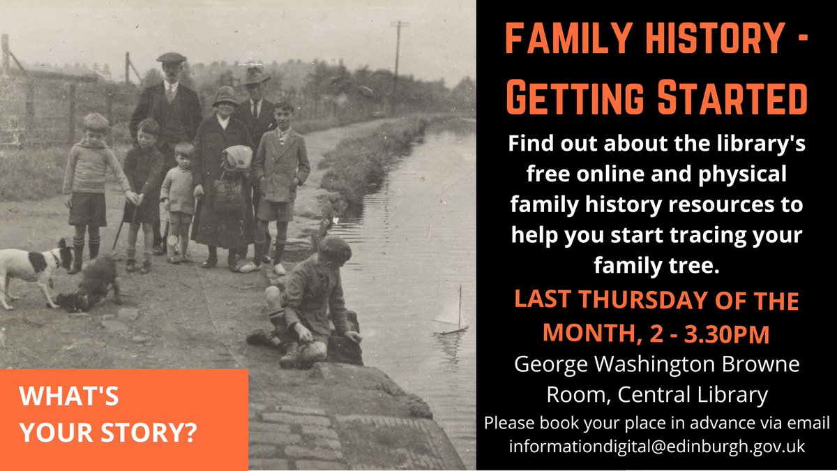 Want to trace your family tree, but not sure where to start? Come along to our beginners’ #FamilyHistory session @edcentrallib to find out about the free library resources that can help. Next session is Thurs 30 May at 2pm. Book by emailing informationdigital@edinburgh.gov.uk