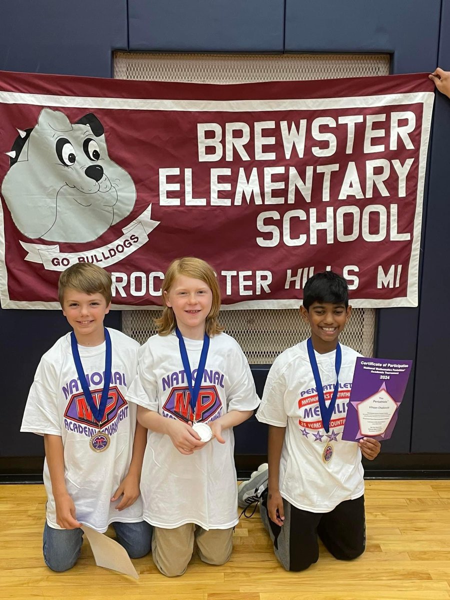 Congrats to these awesome 4th graders at their Division 3 math pentathlon tournament today. Connor earned a silver medal. Emmett earned a silver medal. Vihaan earned a gold medal. All of their hard work paid off! Congratulations! ❤️🐾❤️