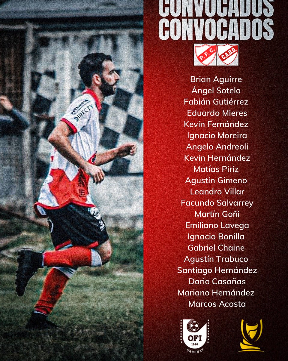 Lacooooooooopa 🏆 

📣Estos son loa jugadores que dispuso el entrenador principal Pablo Alonso para que estén a la orden de cara el partido de esta tarde a las 19hs en Pan de Azúcar ante <a href="/piriapolisfc/">Piriápolis Fútbol Club</a> ⚪️🔴

Hoy, tenes que estar 🙌🏻

Formidable y colosal 🇵🇱