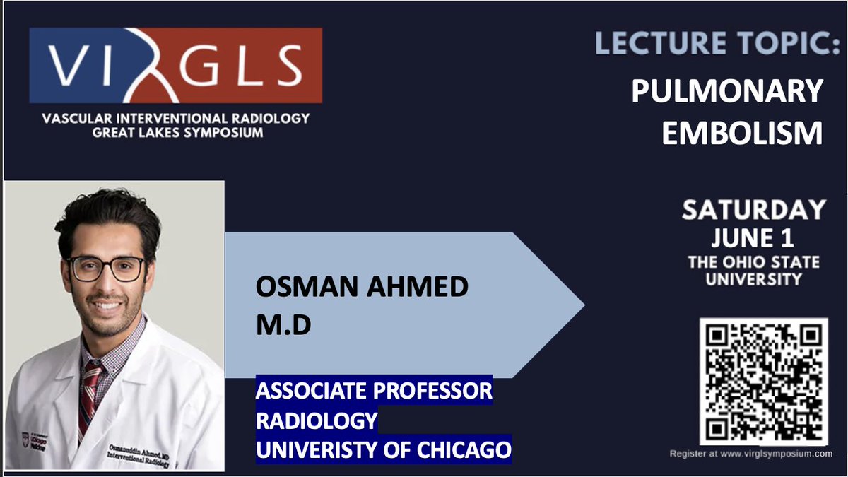 VIRGLS 2024 (@virglsymposium) on Twitter photo ✨Speaker Spotlight✨
Excited to present Dr. Ahmed <a href="/TheRealDoctorOs/">Osman Ahmed</a>, Associate Professor of Radiology @ Uchicago Medicine, as they share their knowledge on managing  Pulmonary Embolisms.
Don't miss out! Full agenda & free registration linked in bio!
#IRad #futureradres #radiology ✨Speaker Spotlight✨
Excited to present Dr. Ahmed <a href="/TheRealDoctorOs/">Osman Ahmed</a>, Associate Professor of Radiology @ Uchicago Medicine, as they share their knowledge on managing  Pulmonary Embolisms.
Don't miss out! Full agenda & free registration linked in bio!
#IRad #futureradres #radiology