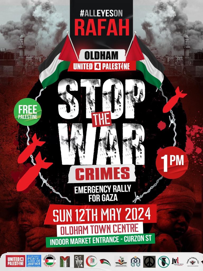 See you all in #oldham tomorrow at 1pm to raise our voice against ongoing #Genocide_in_Gaza We must the hold #politicians accountable for the #killings of innocent people. @georgegalloway @WorkersPartyGB