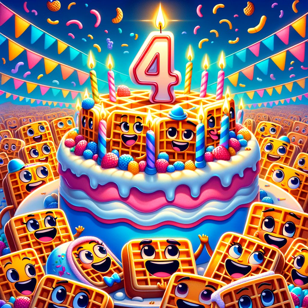 Today is our 4 month anniversary!

So happy to have this community where we all share plays, thoughts, jokes, ideas, moon shots, rugs and good vibes  😍 plenty of more months to come!!!

Once a waffle ALWAYS a waffle 🧇!

WAGMI (Waffles Are Gonna Make It) 😎