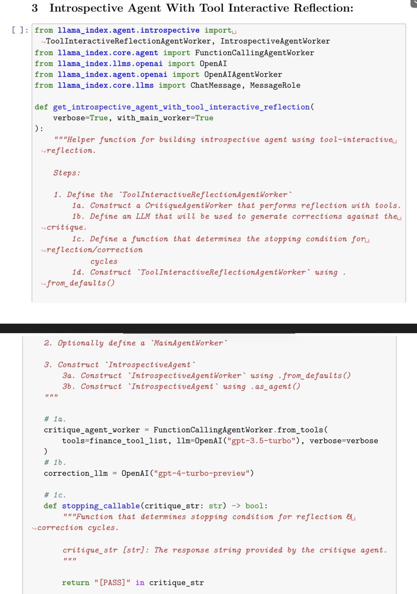 Building a Financial Agent that can Perform Reflection 📈🔎 This is a great example by Hanane Dupouy on showing you how to build an agent with reflection to help analyze stock prices. There’s different ways to implement reflection: 1. Implementing CRITIC (tool use) to provide