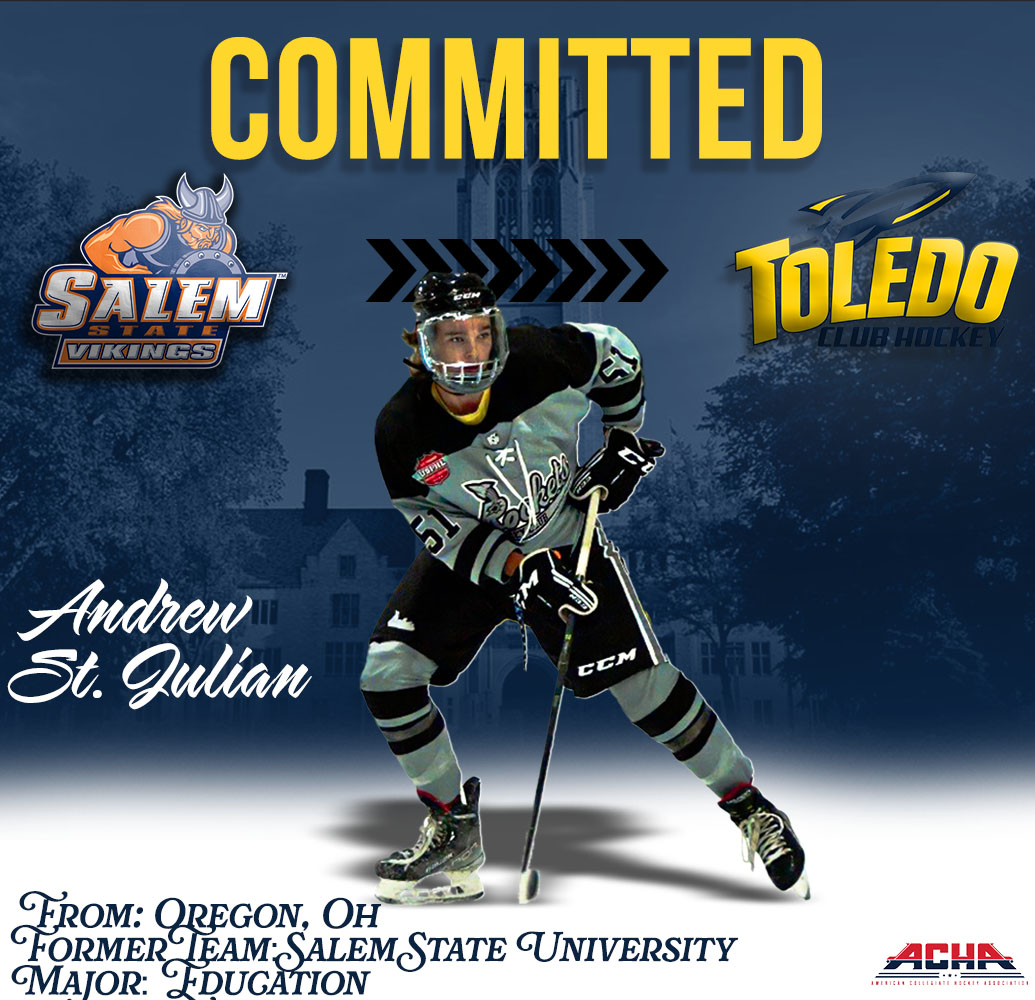 UToledoHockey's tweet image. 🚨🚀 COMMITMENT 🚀🚨
Andrew St. Julian is the 6th commitment of our 2024 recruiting class! Andrew is a defenseman from Oregon, Ohio and will be transferring to Toledo from Salem State University (NCAA D3)! Andrew will study Education at @uoftoledo! #TOL