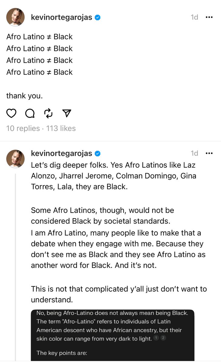 Ummmmm y’all not about to undo the decades of work Afro-Latines have put in. STOP IT. If you are not racialized as a Black person then you are not Afro-Latino/a. And therefore not Black.