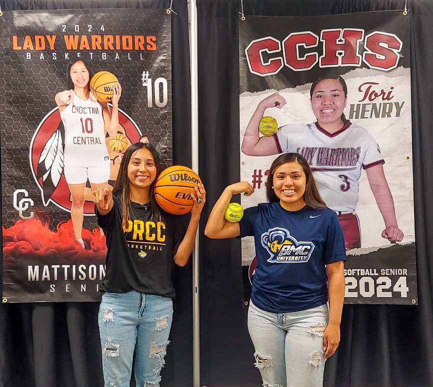 Two Choctaw Central High School Lady Warriors signed their letters of intent to continue their academic and athletic careers. Mattison Bell will be headed to Pearl River Community College, while Tori Henry is going to Blue Mountain College. #MississippiChoctaw #NativePreps